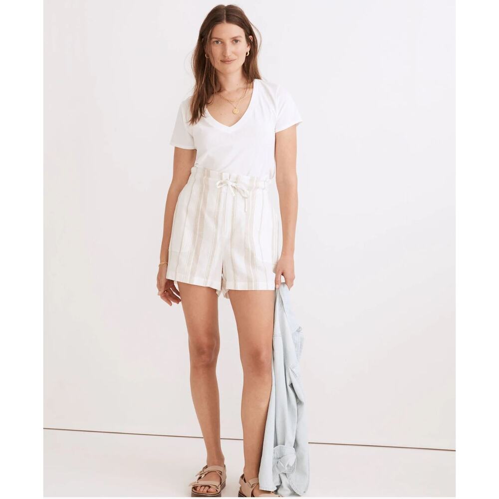 Madewell Linen-Blend Pull-On Paperbag Shorts Small Boho Beach Breezy Nautical - Picture 2 of 8